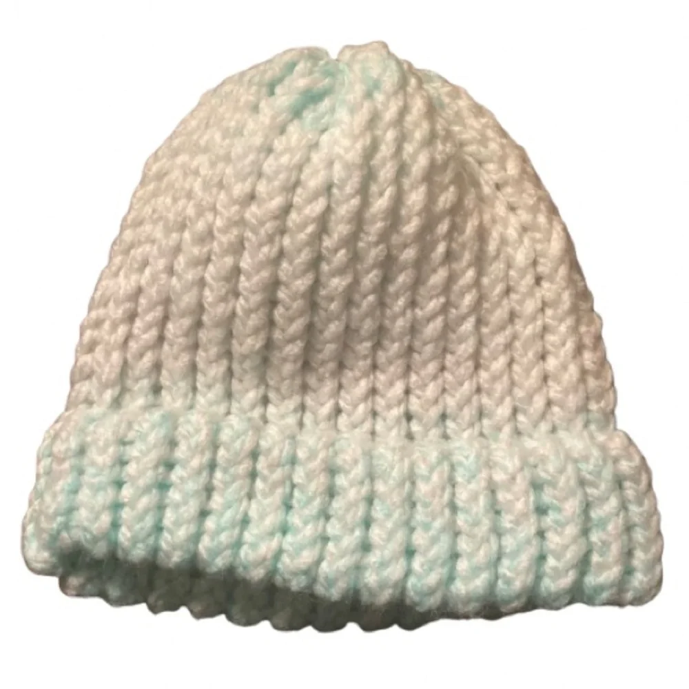 HANDMADE cozy white and light blue kids beanie for winter